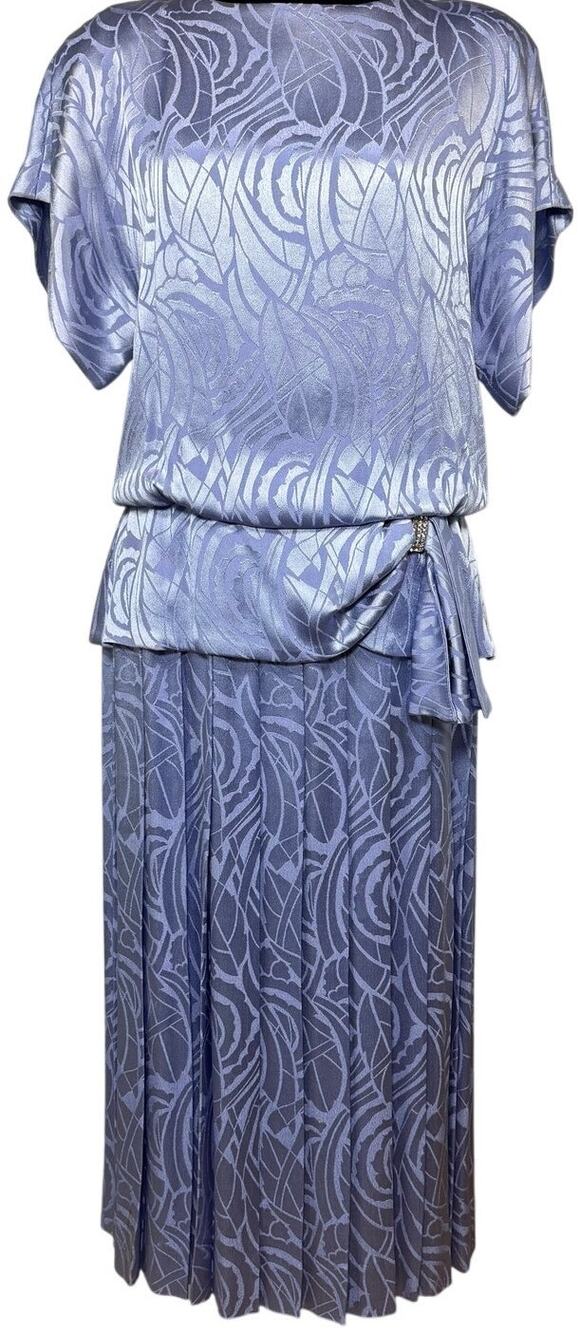 Vintage 80s Lavender Pleated Peplum Rhinestone Women's Medium Dress